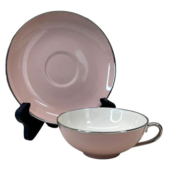 6 Gladding McBean Franciscan China Magnolia Pink Platinum Trim Cups & Saucers - Picture 3 of 11